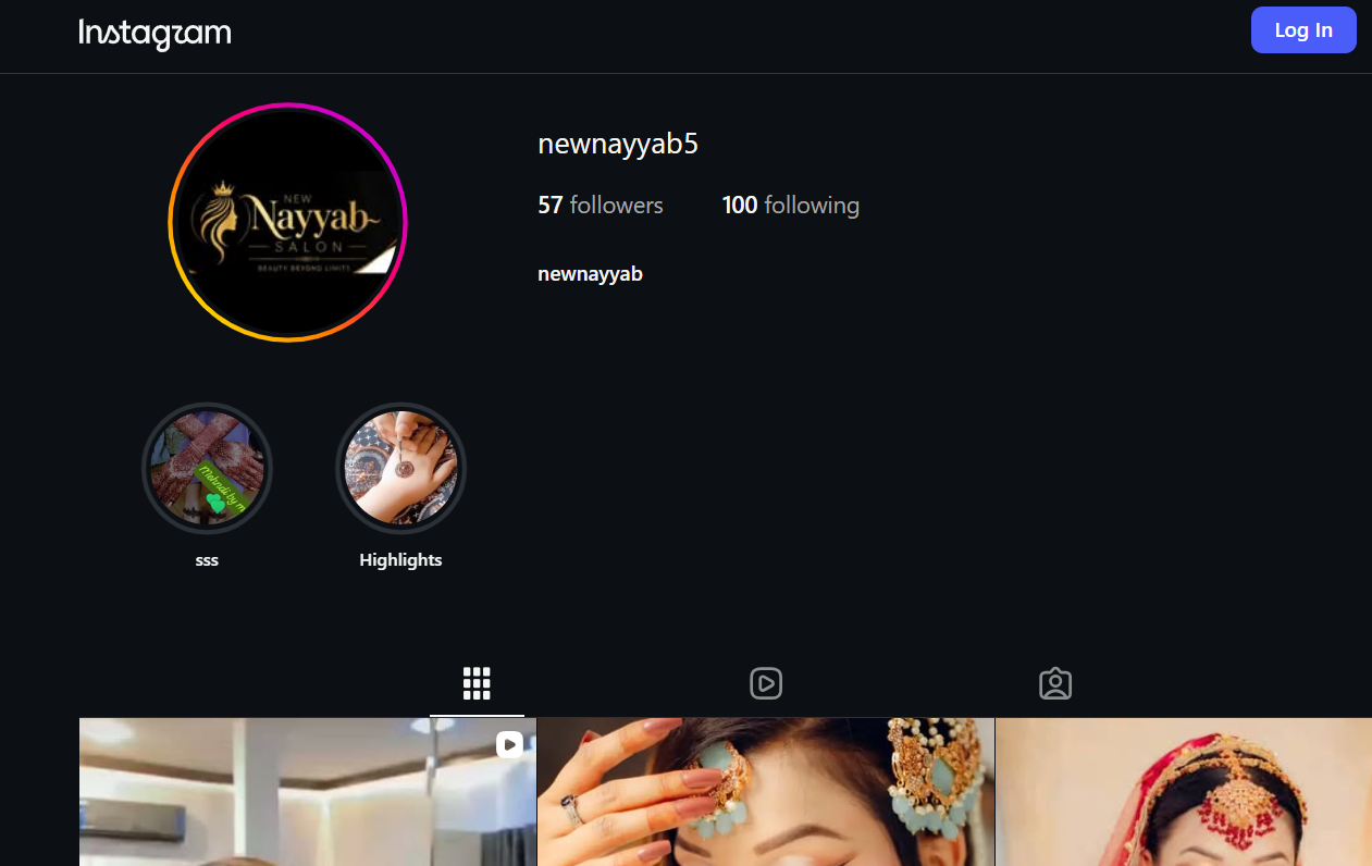 New Elegant Nayab Salon Instagram profile